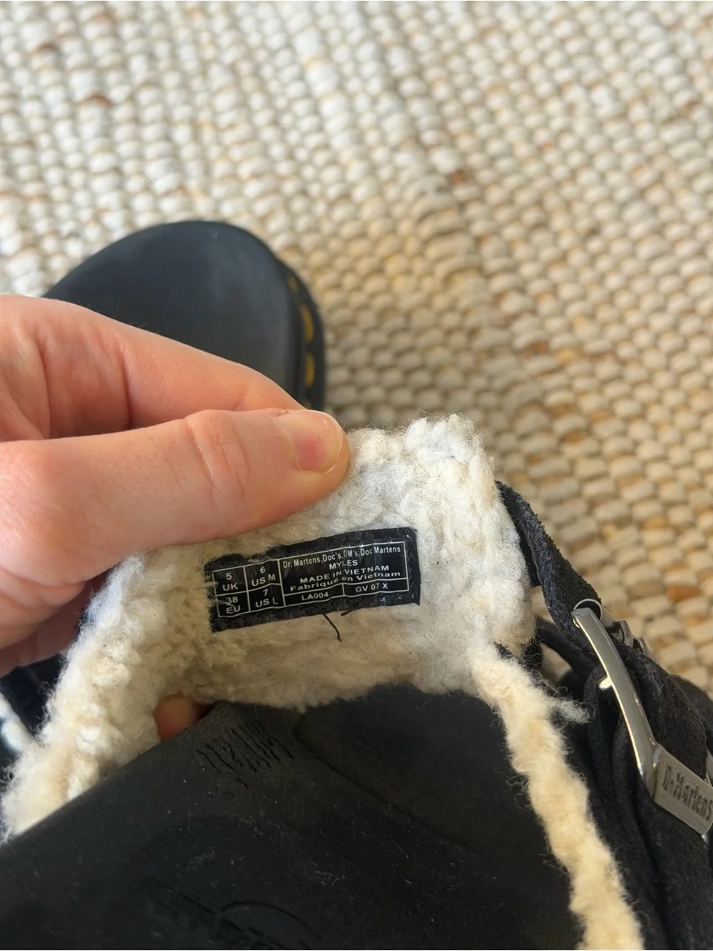 Dr. Martens Myles Suede Fur Lined Slide Sandals in Black